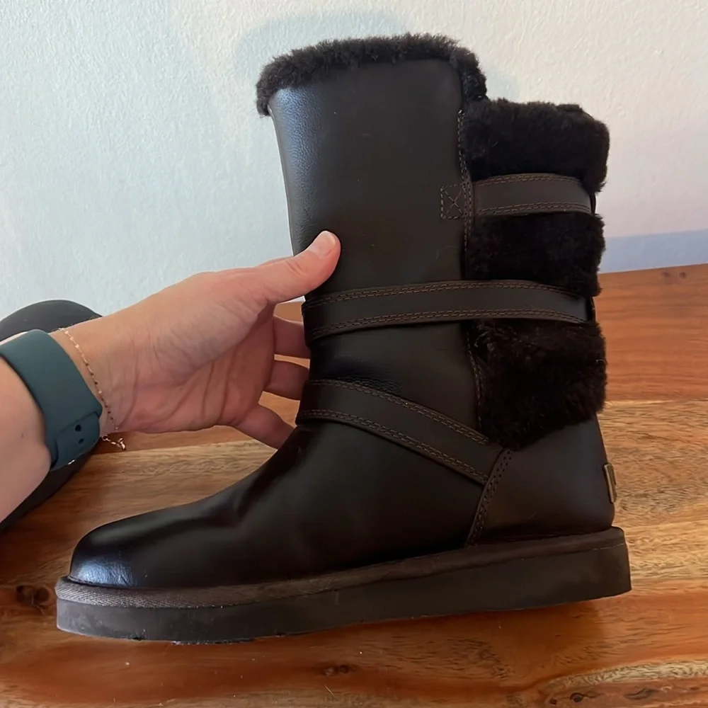 Women's Black Faux Shearling Buckle Boots